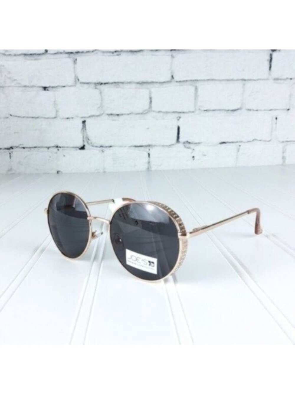 Joe's Jeans Round Rhinestone Edge Sunnies Rose Gold